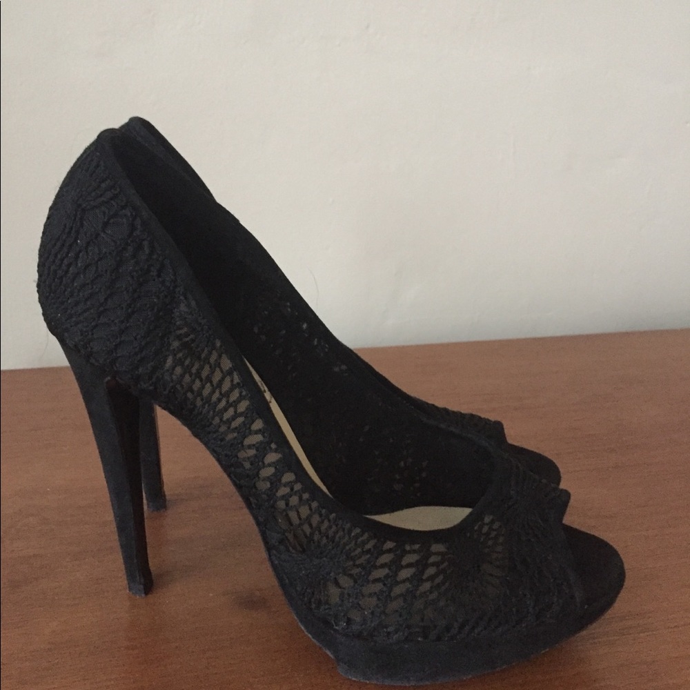 Pollini Womens Black Lace Pump